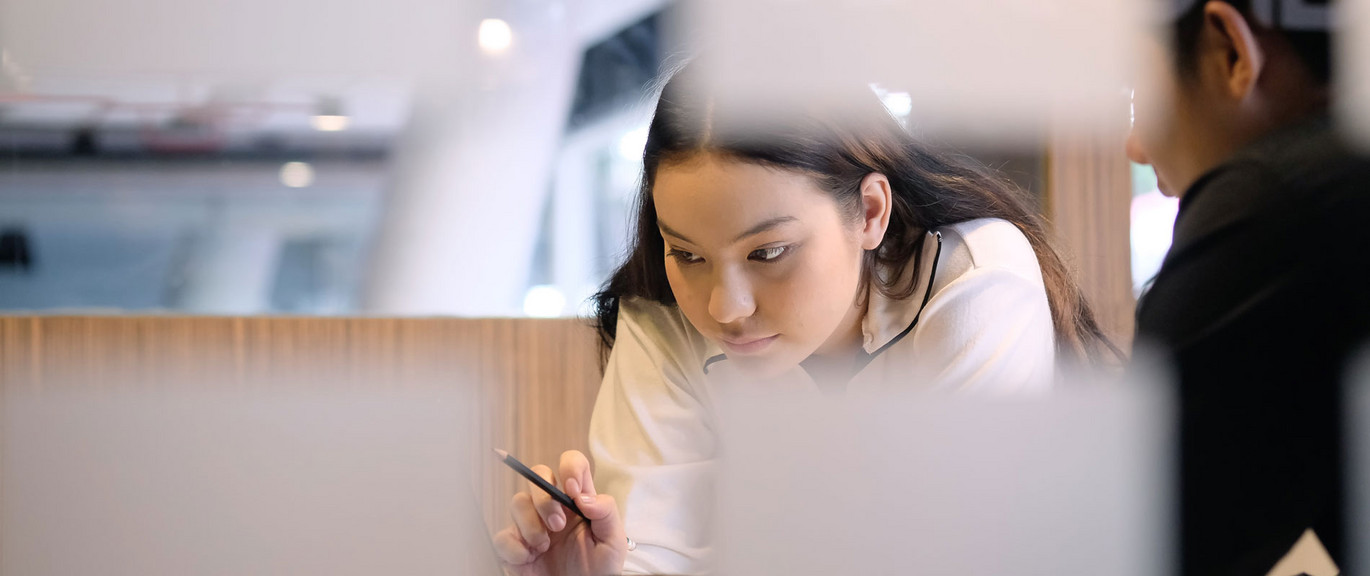 apprentice Intern teenage woman study business finance with senior staff. apprentice Intern teenage woman study business finance with senior staff.